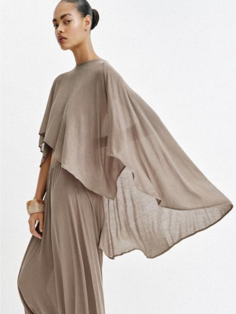 Zara Taupe Flowy Cape Top
